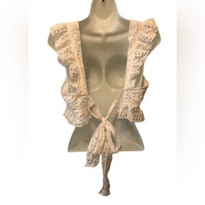 Zaful White Eyelet Crop Top XL Plunging Neck Tied Back Feminine Coquette Girl